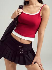 LYSMO Casual Color Block Splice 2 In 1 Camisole