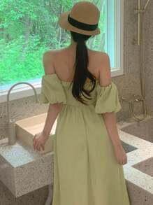 DAZY Women's Long Off Shoulder Solid Color Casual Dress, Simple & Fashionable For Everyday Wear Sundress