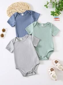 SHEIN Mono de manga corta casual para uso diario, unisex para bebés recién nacidos, adecuado para verano, primavera y otoño