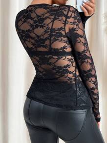 SHEIN Clasi 女士蝴蝶结装饰水钻纽扣上衣，情人节节日 - 黑色 - 查看 2