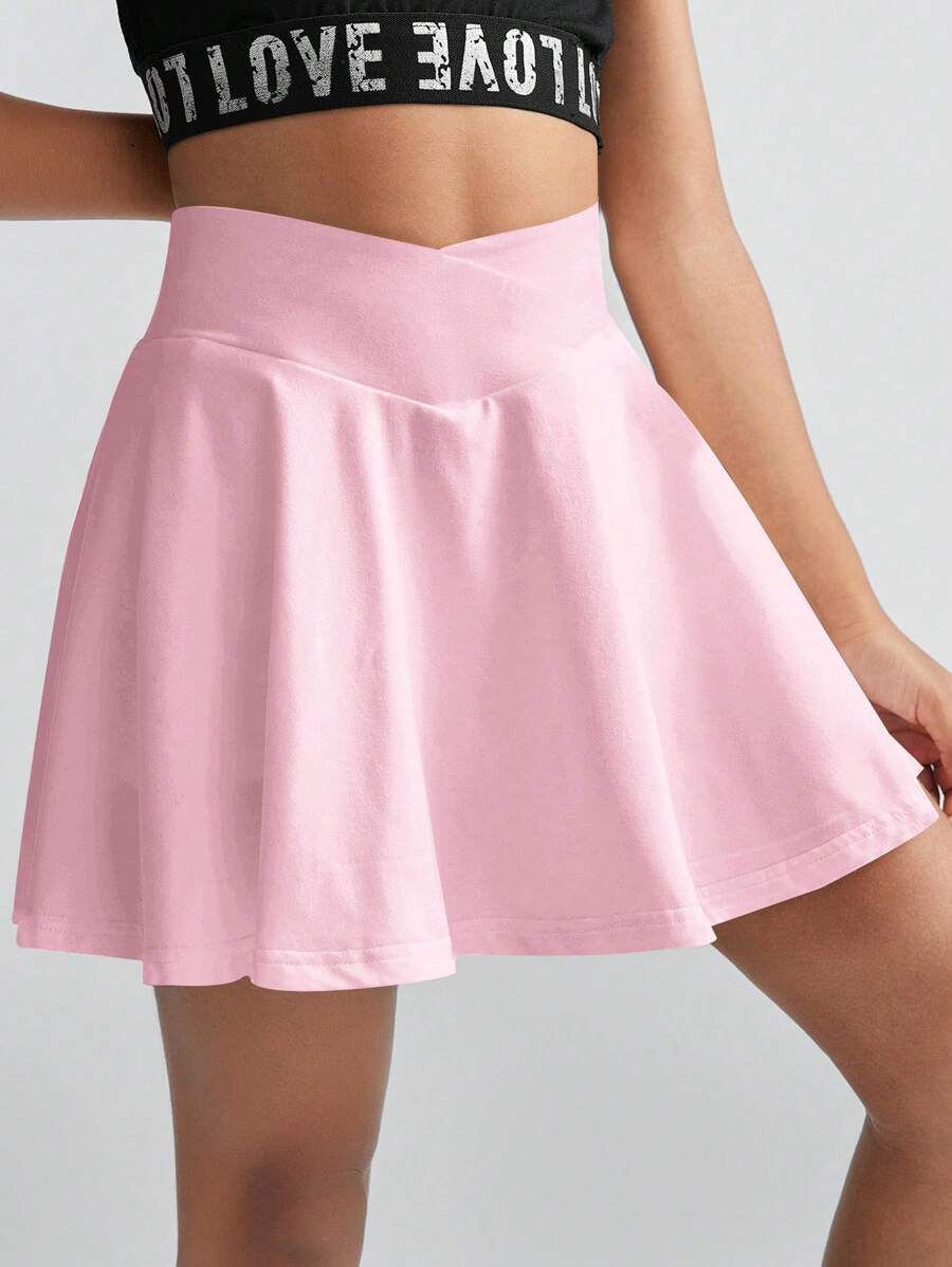 Coolane Kids Tween Girl Black Jersey Shirt Clothes Football Volleyball Thanksgiving Halloween Christmas First Day Of School Solid Color Overlap Waist Tennis Skirt , Skorts For Girls Tween Girl Skirts - Pink - View 1