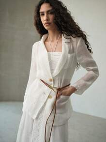 MOTF PREMIUM LINEN SINGLE BREASTED BELTED BLAZER - White - View 6