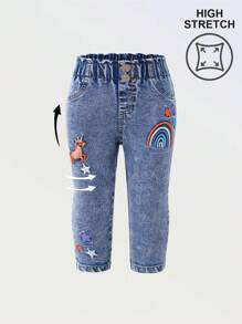 Baby/Baby Mädchen süße Einhorn Stickerei Lässige Bequeme Dehnbare Skinny Jeans, Geeignet für Frühling und Herbst