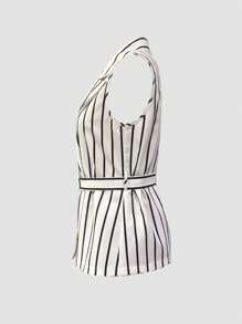 SHEIN Clasi 女士条纹无袖上衣和及膝裙套装 - 黑與白 - 查看 4