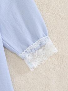 SHEIN Young Girl Light Blue Ditsy Floral Lace Collar Peony & Cloud Print Nightgown Loungewear - Baby Blue - View 5