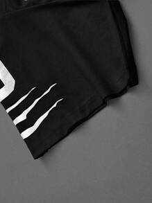 PAVTROS 男士短袖字母印花简约T恤和裤子套装，男士运动服，男士两件套服装，男士服装，男友礼物男士两件套服装 - 黑色 - 查看 4