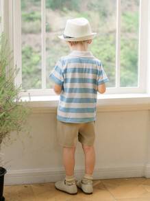 SHEIN Boys' Casual Striped Polo Shirt, Short Sleeve, Spring/Autumn - Multicolor - View 2