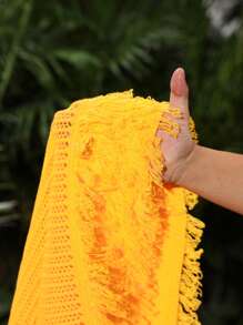 Slaydiva Elegant Summer Resort Beach Sleeveless Tassel Hollow Out Knit Mini Dress-B - Yellow - View 6