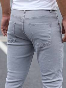 Manfinity Homme Men's Zipper Fly Slim Fit Denim Jeans - Light Grey - View 8