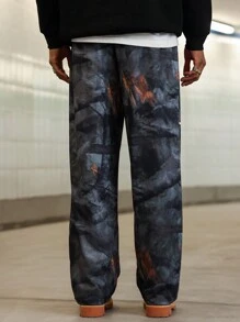Manfinity Streetrush Manfinity Streetrush Men's Branch & Letter Print Drawstring Waist Casual Pants,Camo Pants