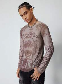 ROMWE MEN Anime Men's Anime Graphic Printed Crew Neck Long Sleeve Casual Top