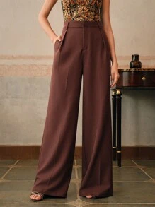 Anewsta Maillard 阔腿优雅现代高腰西装裤，度假新年 - 鏽棕色 - 查看 6