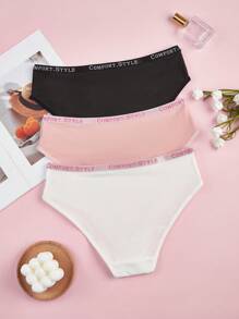 Teen Girl Plain Color Patchwork Casual Briefs ,3 Pcs