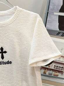 SHEIN 2 件套青少年男孩休闲简约百搭时尚超高性价比几何印花宽肩带针织背心短裤两件套春季服装；青少年男孩服装；青少年男孩夹克，春季返校