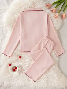 SHEIN Girls Pajamas Set - Burgundy Cherry Embroidery, Comfortable & Loose Long Pants And Long Sleeve, 2Pcs