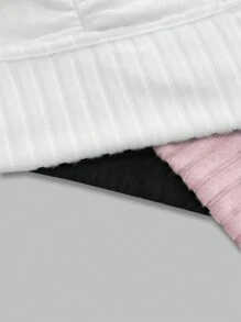 SHEIN LUNE Women's Solid Color Fuzzy Knit Ribbed Splice Lace Trim Shirring Slim Fit Camisole 3-Piece Set, Autumn/Winter