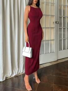Firerie Women Apricot Color Backless Sleeveless Long Dress,Summer Dresses
Spring Clothes - Burgundy - View 6