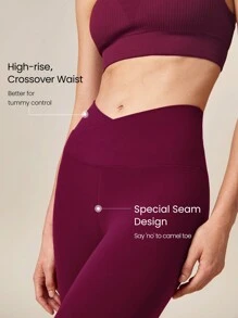 GLOWMODE 28" FeatherFit™ Crossover Leggings Gym - Red Plum - View 4