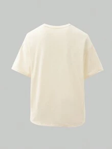 SHEIN Teen's 1pc Solid Color Minimalist Letter Logo Bow Decor Loose Casual Round Neck Short Sleeve T-Shirt