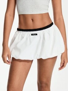 TRNVIE Women's Solid Color Ruffle Hem Mini Skirt, Low Waist