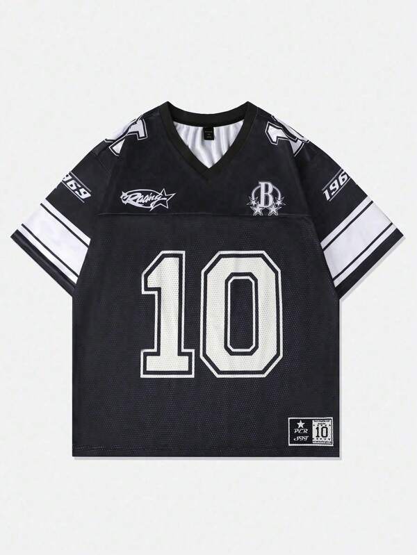 ROMWE MEN Street Life Men's Sports Jersey Short Sleeve Football Jersey Style T-Shirt, Summer