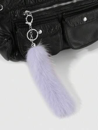 Grunge Punk 1pc Vintage Chic Luxurious Versatile High-Quality Purple Faux Fur Sparkling Animal Tail Key Chain & Key Ring, Accessory For Women, Ideal Gift