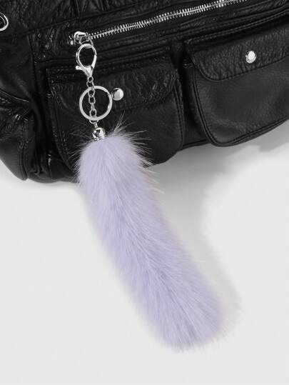 Grunge Punk 1pc Vintage Chic Luxurious Versatile High-Quality Purple Faux Fur Sparkling Animal Tail Key Chain & Key Ring, Accessory For Women, Ideal Gift
