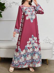 Al Najma 女士珍珠缀饰印花长袍 - 玫紅色 - 查看 5