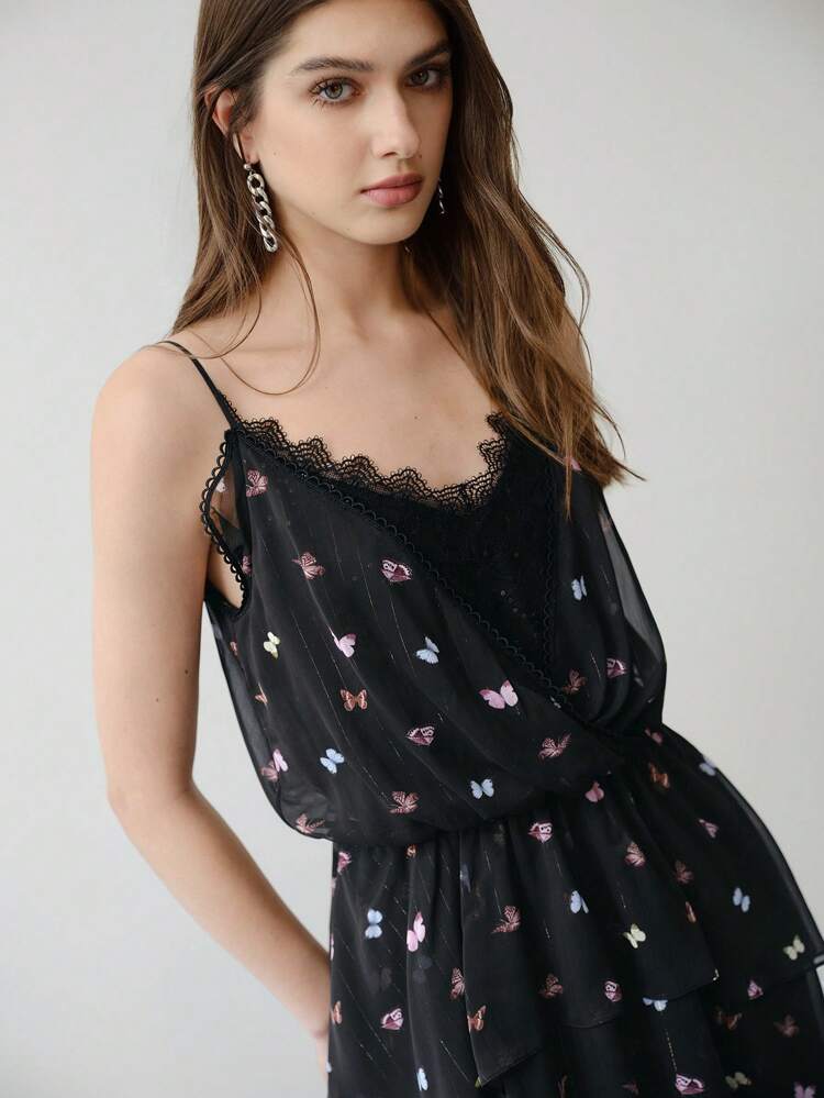 MOTF STUDIO BUTTERFLY PRINT RUFFLE TRIM FLOWY DRESS,VALENTINE'S DAY OUTFIT,SPRING/SUMMER