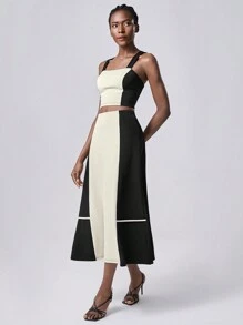 Chiquease Women Large Color Block Patchwork Tank Top And Mini Skirt 2 Pieces Sets, Spring/Summer - Black - View 5