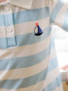 SHEIN Boys' Casual Striped Polo Shirt, Short Sleeve, Spring/Autumn - Multicolor - View 5