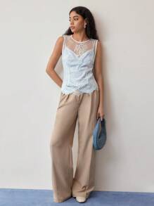 MOTF STUDIO BLUSA SEM MANGAS COM RENDA CONTRASTANTE - Azul e Branco - Visão 7