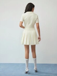 MOTF STUDIO VESTIDO PLISADO DE ENCAJE CON CONTRASTE - Albaricoque - Ver 7