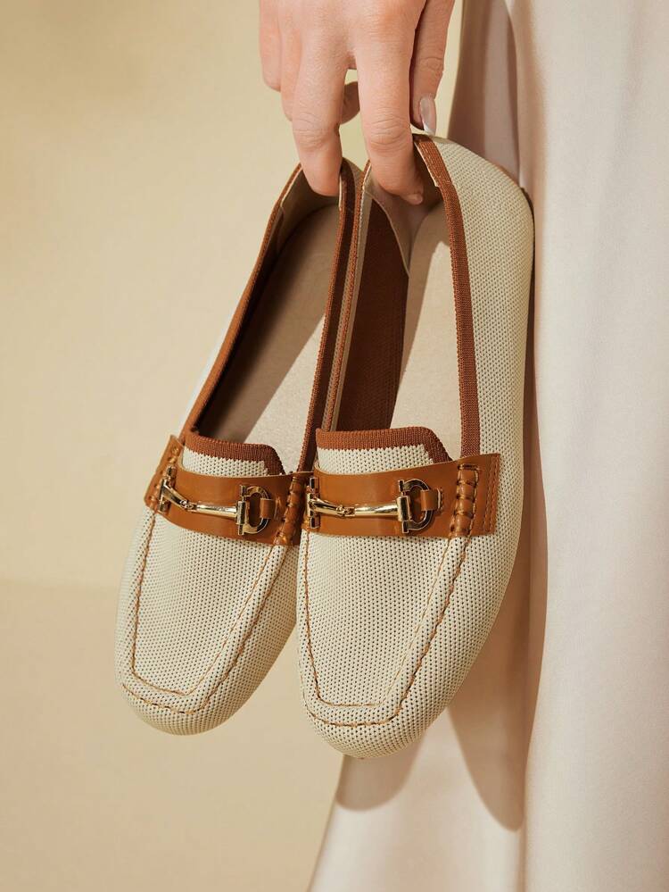 CUCCOO BASICS Women's Fashion Apricot Color Loafers Knit Bead Decorated Flat Shoes, Comfortable Breathable, Suitable For Commuting, Dating, Party, Shopping And Holiday Spring Shoes Spring Break Easter