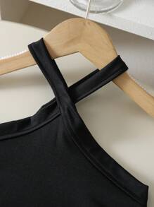 SHEIN 2 قطعة/مجموعة للفتاة الشابة, ملابس علوية ملابس علوية أسود بدون أكمام وبنطال كارجو أخضر بتصميم فريد, طقم رياضي كاجوال مريح وبسيط - متعدد الألوان - مشاهدة 4