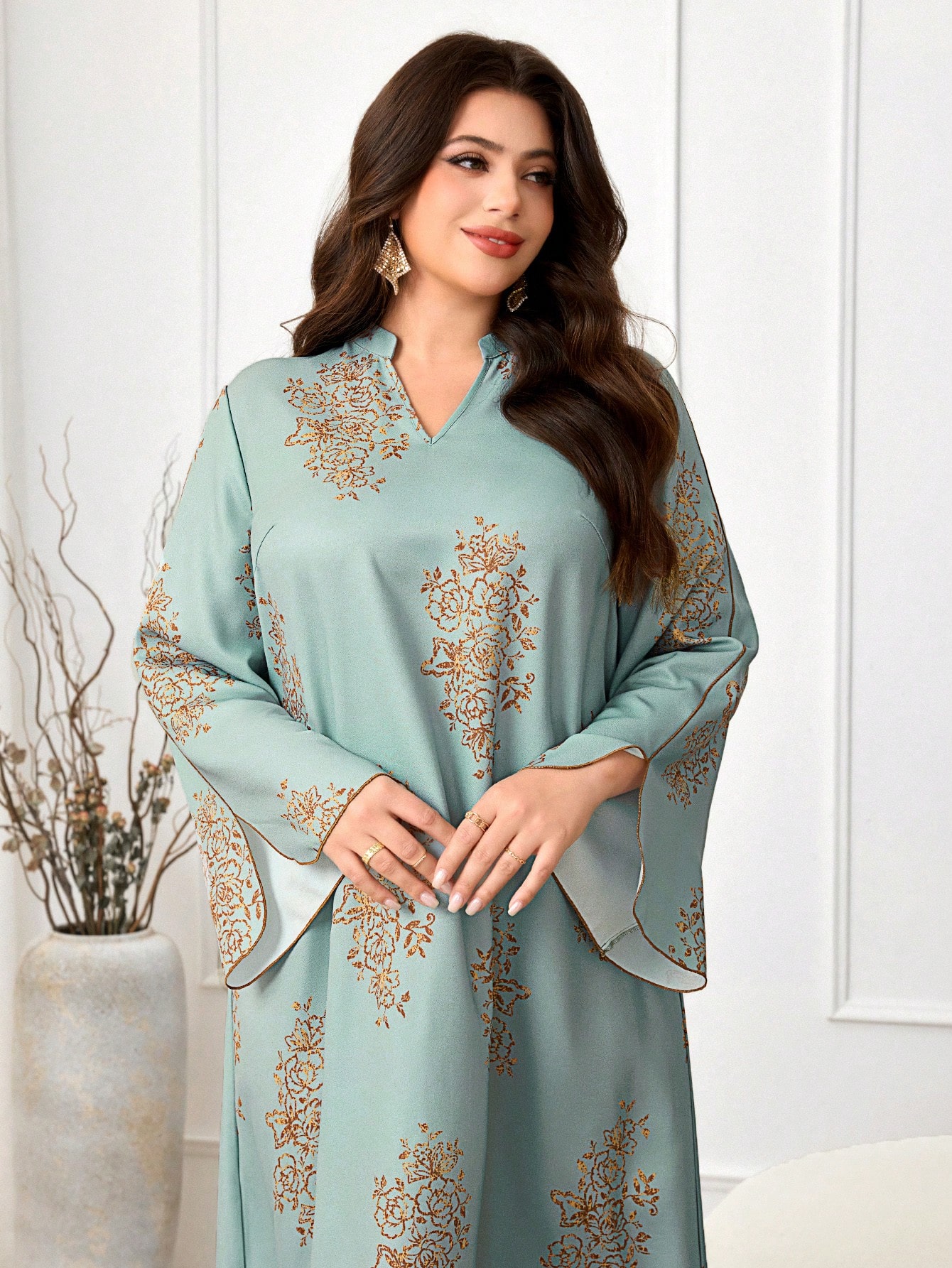 Al Najma فستان كاجوال بتصميم عربي مقاس كبير للنساء...