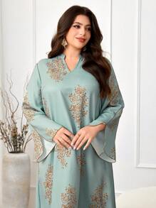 Al Najma 大码女式阿拉伯风格休闲连衣裙，简约时尚，适合日常穿着 - 彩色 - 查看 3