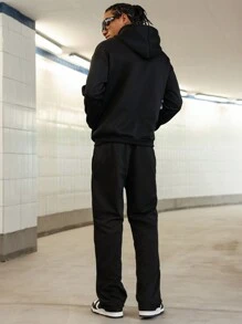 Manfinity Streetrush Conjunto de sudadera con capucha y pantalón de chándal estilo juvenil y de carreras con impresión digital grande en inglés para hombres, regalo para novio o esposo