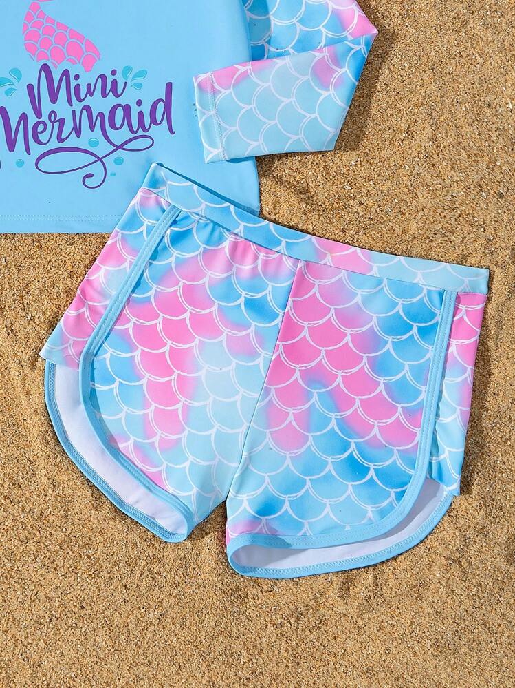 女の子用 ラウンドネック 長袖 プリント シンプルトップ&ボトムス 水着セット - マルチカラー - 見る 4