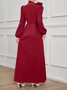 Modelyn Tie Shoulder Long Sleeve Dress For Women Maxi Women Outfit - Burgundy - View 2