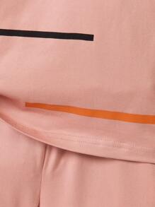 SHEIN 2pcs/Set Young Boy Casual Striped Short Sleeve T-Shirt And Shorts, School, Campus, College - Dusty Pink - View 4