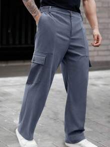 Manfinity RSRT Plus Size Men's Casual Versatile Solid Color Corduroy Cargo Pants