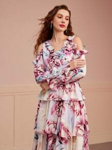 MOTF PREMIUM FLORAL PRINT RUFFLE LAYERED HEM DRESS,SPRING/SUMMER - Multicolor - View 8