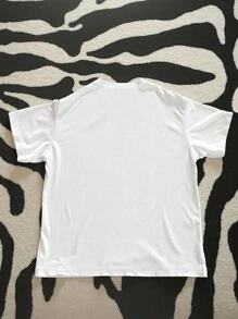 Women's Vintage 1970s Slogan Print Round Neck Short Sleeve T-Shirt - White - View 2