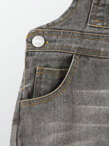 Baby Boys' Casual Adjustable Soft Washed Denim Bib Pants, Comfortable And Fashionable For Spring & Autumn - Dark Grey - View 6