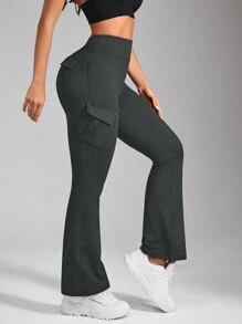 Easithlete Women's High Waist Flared Casual Versatile Sport Pants - Grey - View 3