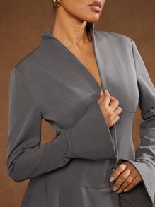 Hauture 荷叶边下摆开叉袖扣领西装外套，女士商务休闲装，女士办公室服装