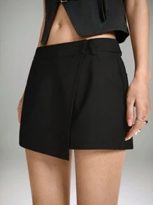 LYSMO تنورة قصيرة ملفوفة صيفية بلون أحادي متعدد الاستخدامات - الأسود - مشاهدة 5