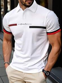 Manfinity Homme 男士休闲日常和商务通勤风格，经典黑、白、红拼色短袖高尔夫 Polo 衫，带纽扣门襟，适合情侣搭配、周年纪念日、情人节、新年和节日派对。非常适合作为送给男朋友或丈夫的礼物 - 白色 - 查看 1