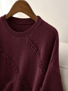 CosyJoli Plus Size Women Crew Neck Fuzzy Edge Loose Casual Comfortable Pullover Sweater - Burgundy - View 6